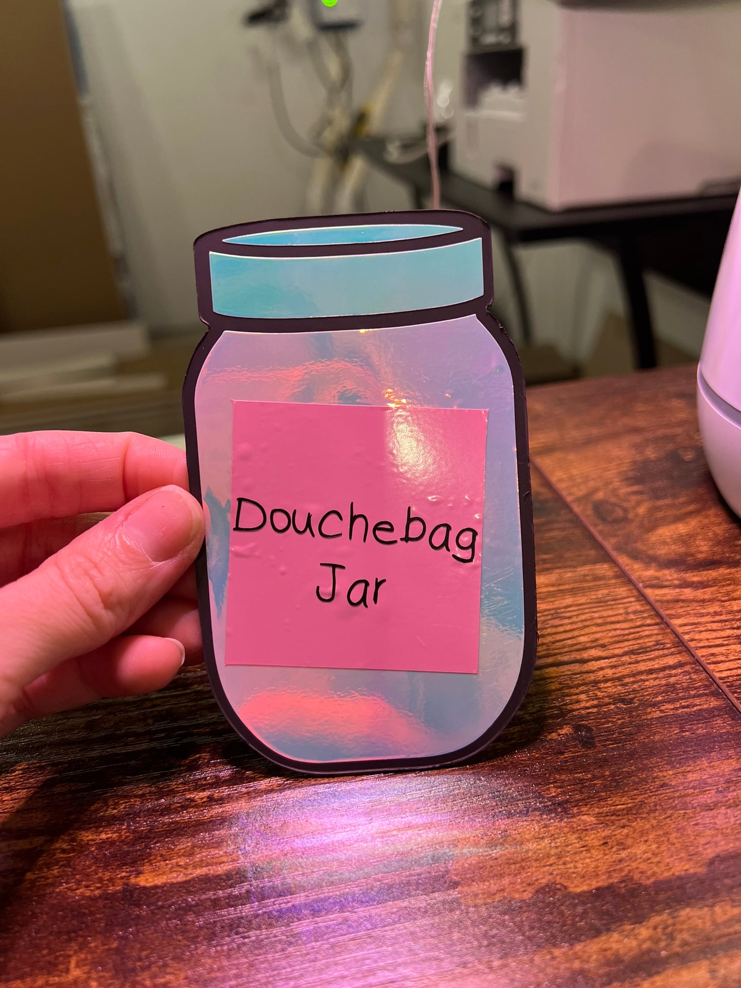 Holographic douchebag jar magnet