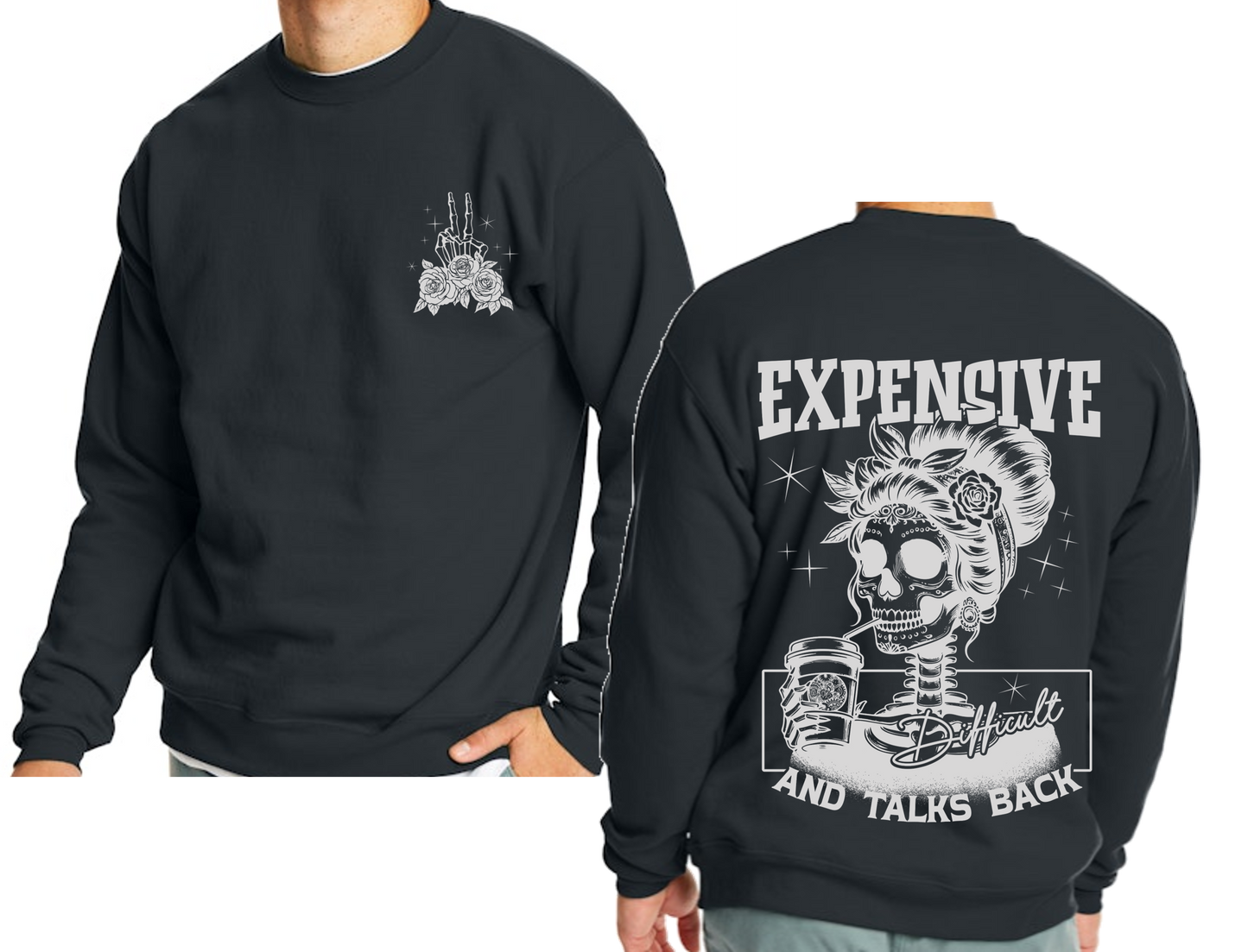 Expensive, Difficult, and Talks Back Crew neck skeleton sweatshirt