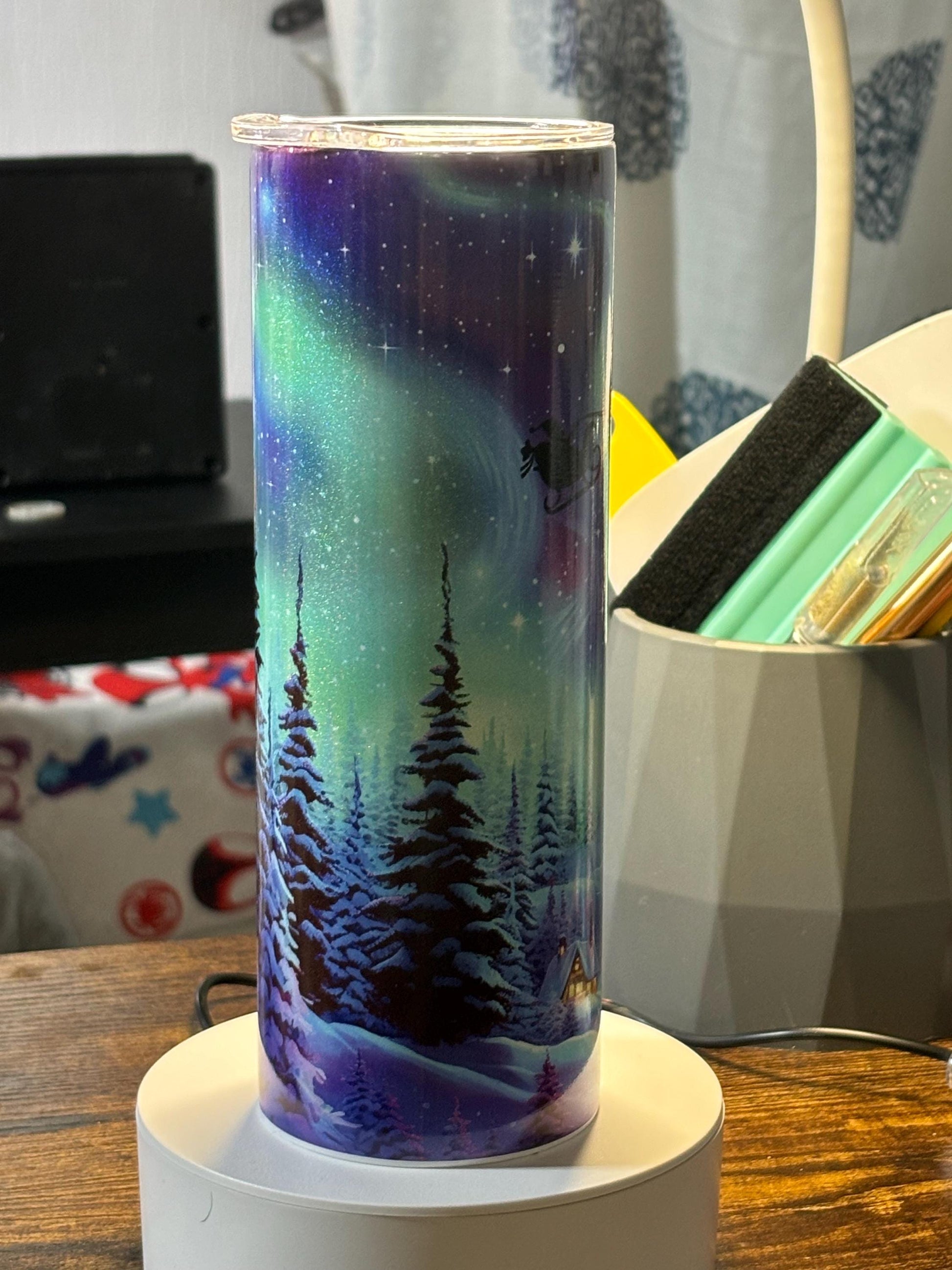 Christmas Night Lights 20 oz holographic tumbler