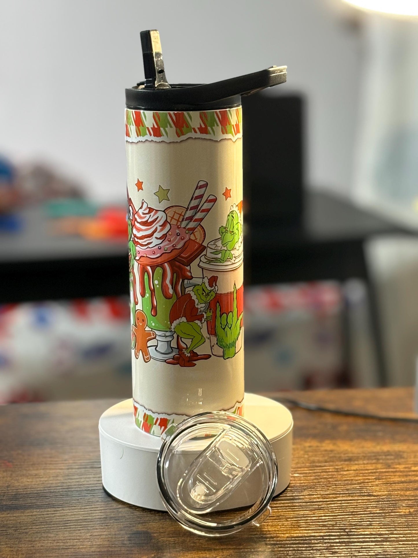 Green Christmas Monster Coffees 20 oz duo lid Tumbler
