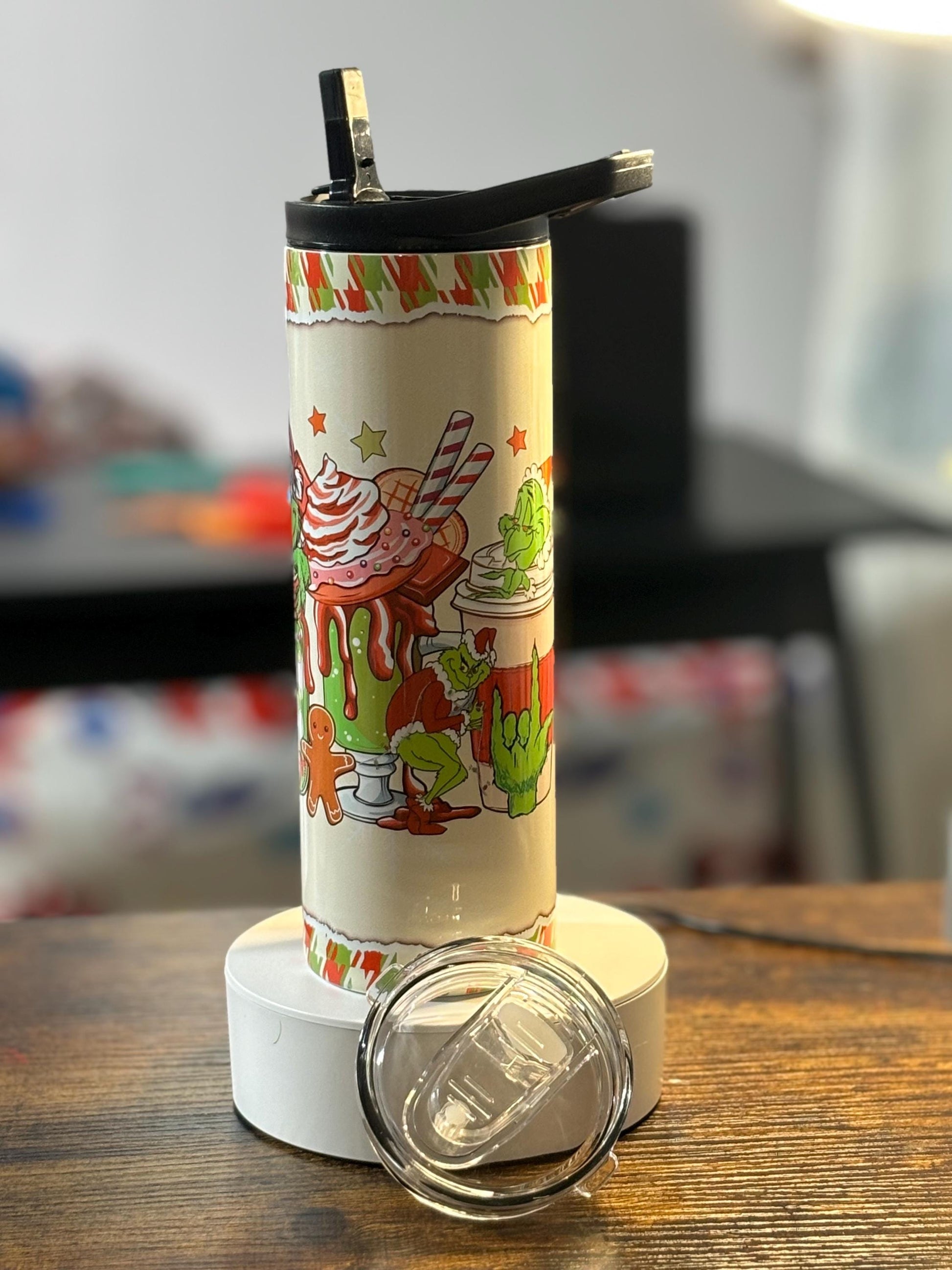 Green Christmas Monster Coffees 20 oz duo lid Tumbler