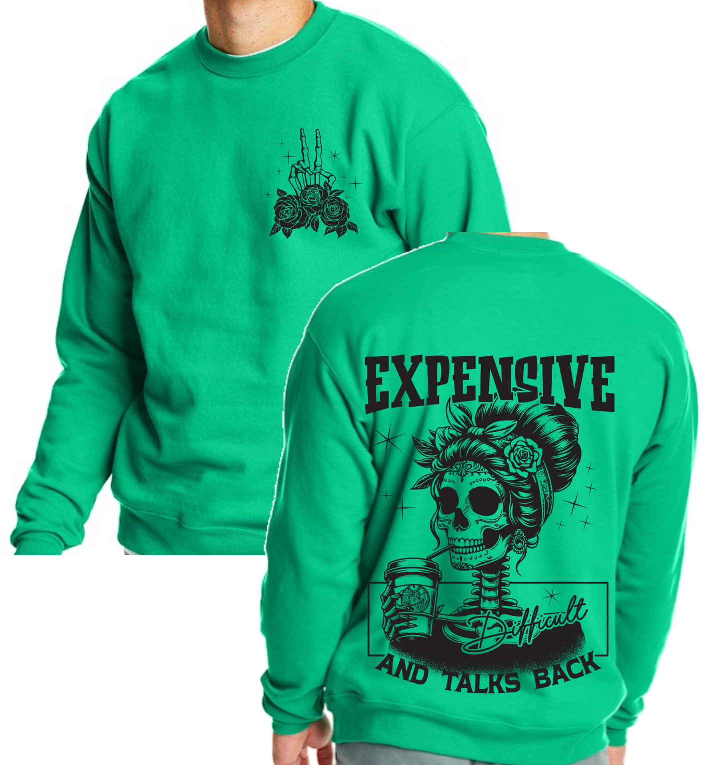 Expensive, Difficult, and Talks Back Crew neck skeleton sweatshirt