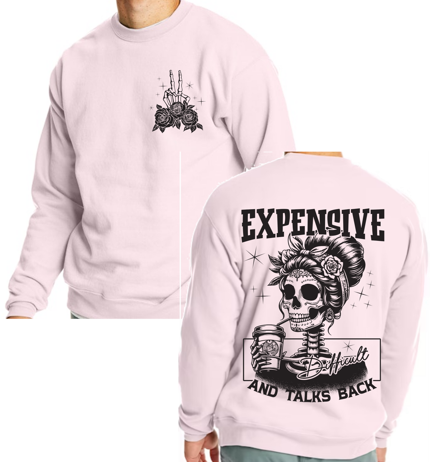 Expensive, Difficult, and Talks Back Crew neck skeleton sweatshirt