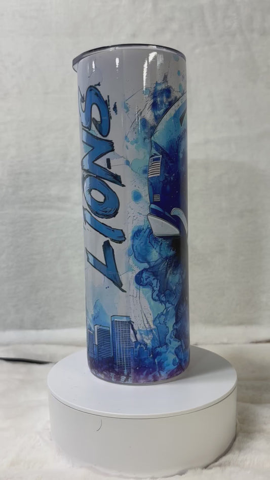 Blue and White Lions Helmet 20 oz Tumbler