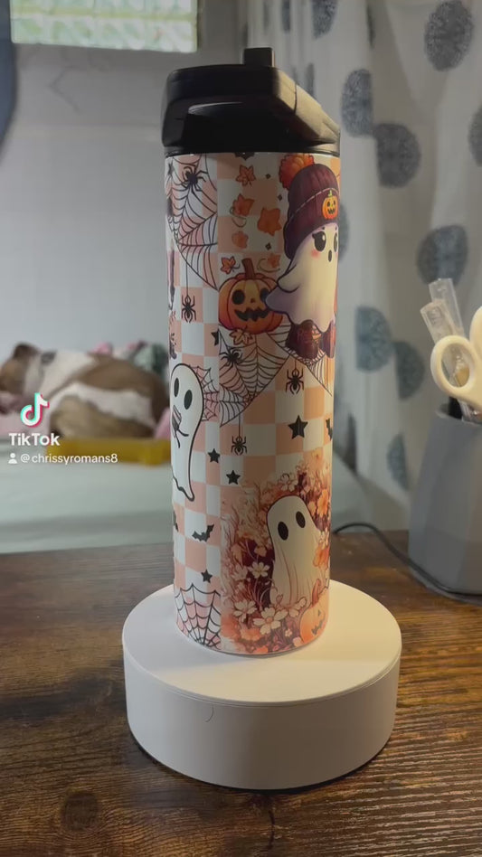 Fall/Halloween Ghost orange checkered 20 oz duo lid tumbler
