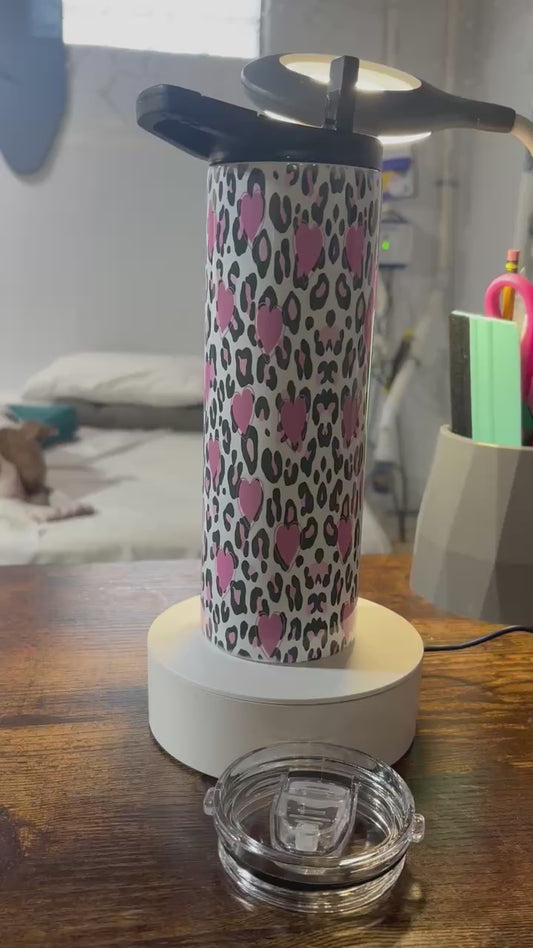 Pink Cheetah Print and Hearts 20 oz duo lid tumbler