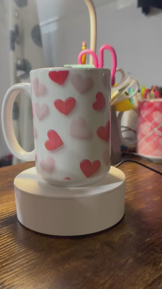 Pink and Red Hearts 15 oz Ceramic Coffee Mug