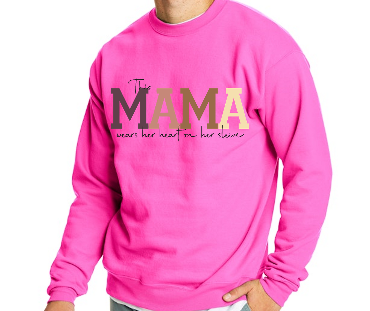 This Mama wears her heart on her sleeve crewneck sweatshirt *CUSTOMIZABLE*