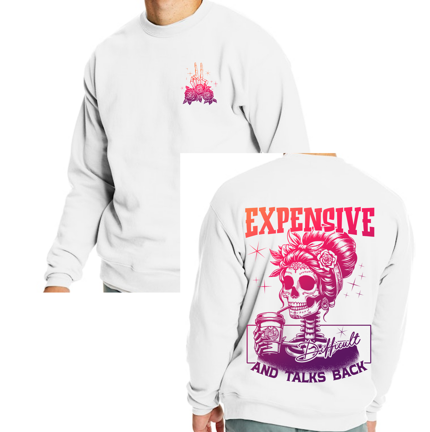 Expensive, Difficult, and Talks Back Crew neck skeleton sweatshirt